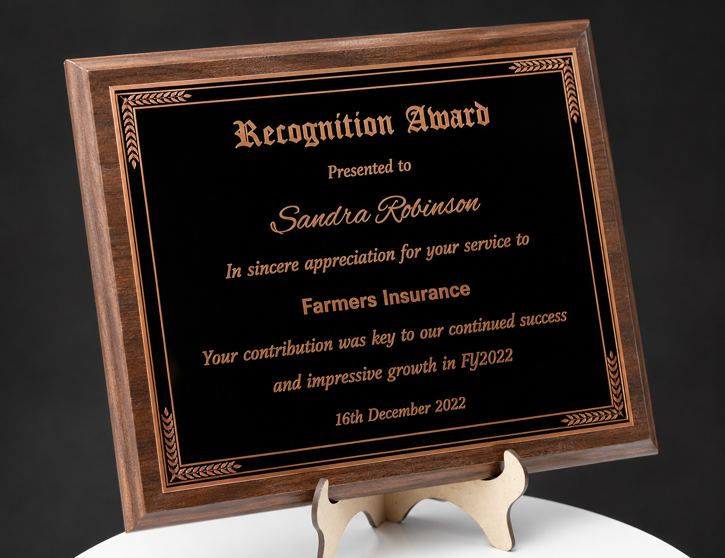 Personalized Engraved Trophy Plaque Award - Walnut / Cherry Trophy Plaque with Bronze Black Metal Plate - Multiple Sizes