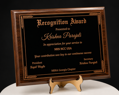 Personalized Engraved Trophy Plaque Award - Walnut / Cherry Trophy Plaque with Bronze Black Metal Plate - Multiple Sizes