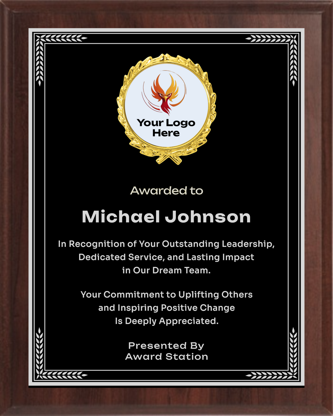 Recognition Trophy Plaque Award- Walnut / Cherry Trophy Plaque with Gold / Silver Black Metal Plate - Multiple Sizes