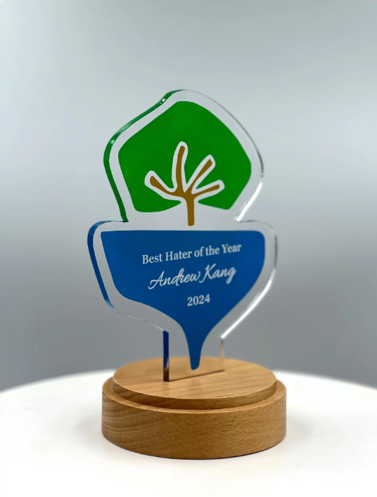 Custom Design Acrylic Trophy with Wood Base/Employee Recognition Award/STEM Award/Tech Gift - Acrylic with Color Prints - Free Customization