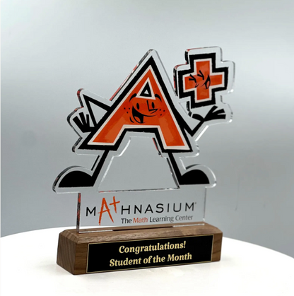 Custom Design Acrylic Trophy with Wood Base/Employee Recognition Award/STEM Award/Tech Gift - Acrylic with Color Prints - Free Customization