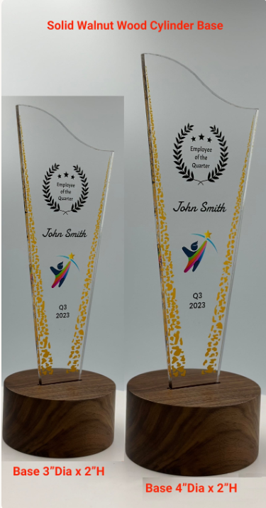 Custom Design Acrylic Trophy with Wood Base/Employee Recognition Award/STEM Award/Tech Gift - Acrylic with Color Prints - Free Customization