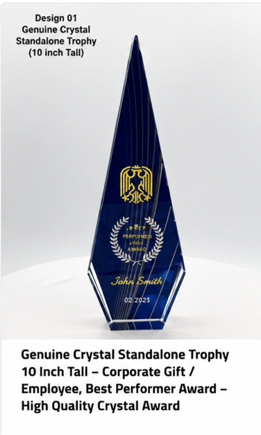 Crystal Trophy / Corporate Gift / Employee, Best Performer Award - High Quality Crystal Award with Full Color Prints - Free Customization