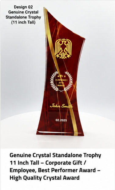 Crystal Trophy / Corporate Gift / Employee, Best Performer Award - High Quality Crystal Award with Full Color Prints - Free Customization