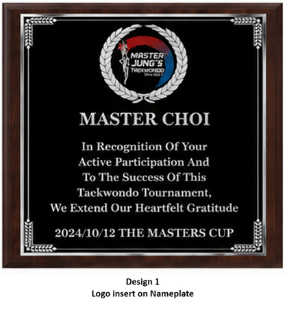 Personalized Engraved Trophy Plaque Award - Walnut / Cherry Trophy Plaque with Silver Black Metal Plate - Multiple Size