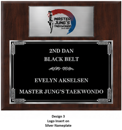 Personalized Engraved Trophy Plaque Award - Walnut / Cherry Trophy Plaque with Silver Black Metal Plate - Multiple Size