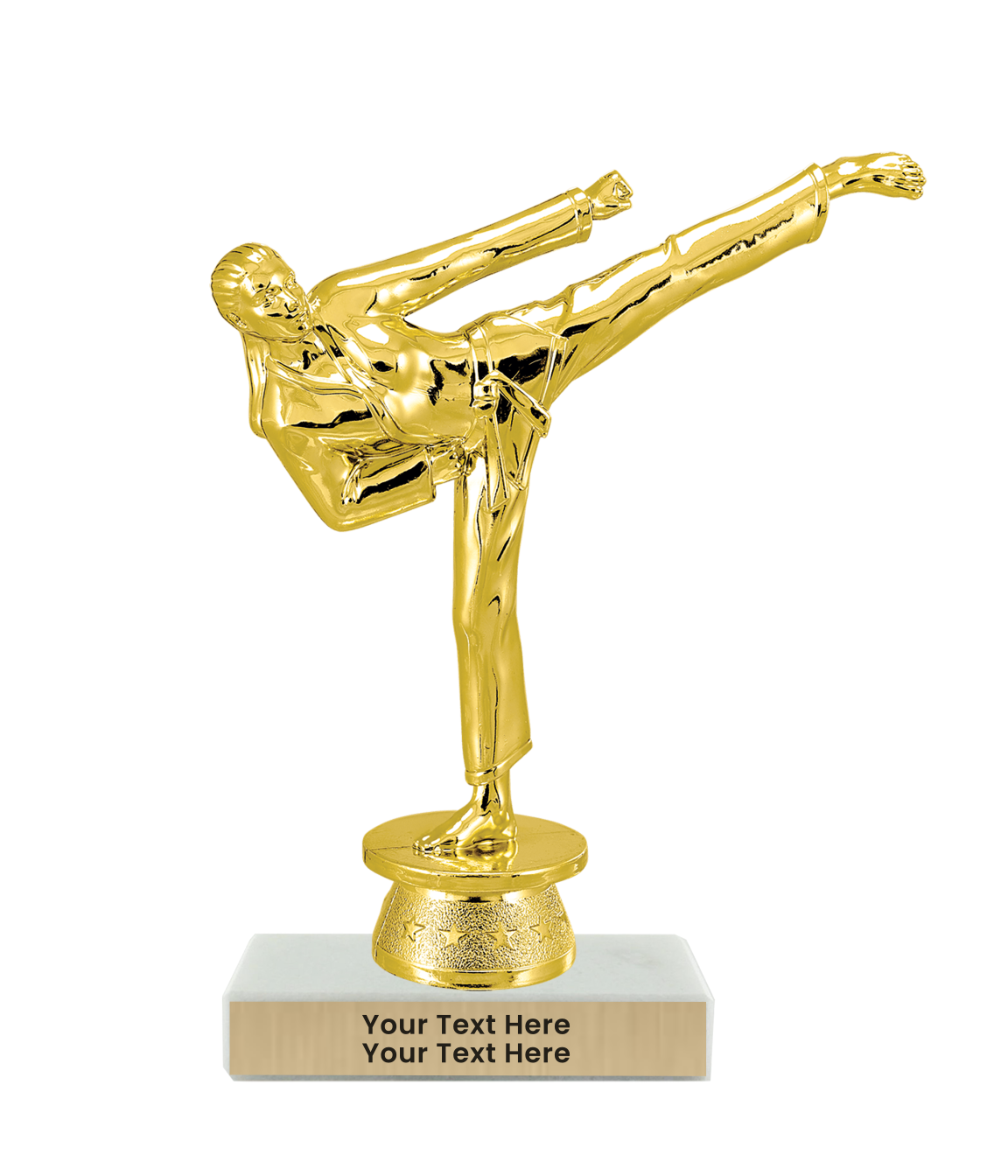 Female Martial Arts Figure Taekwondo Trophy with WHITE MARBLE