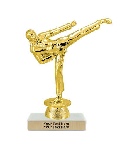 Female Martial Arts Figure Taekwondo Trophy with WHITE MARBLE
