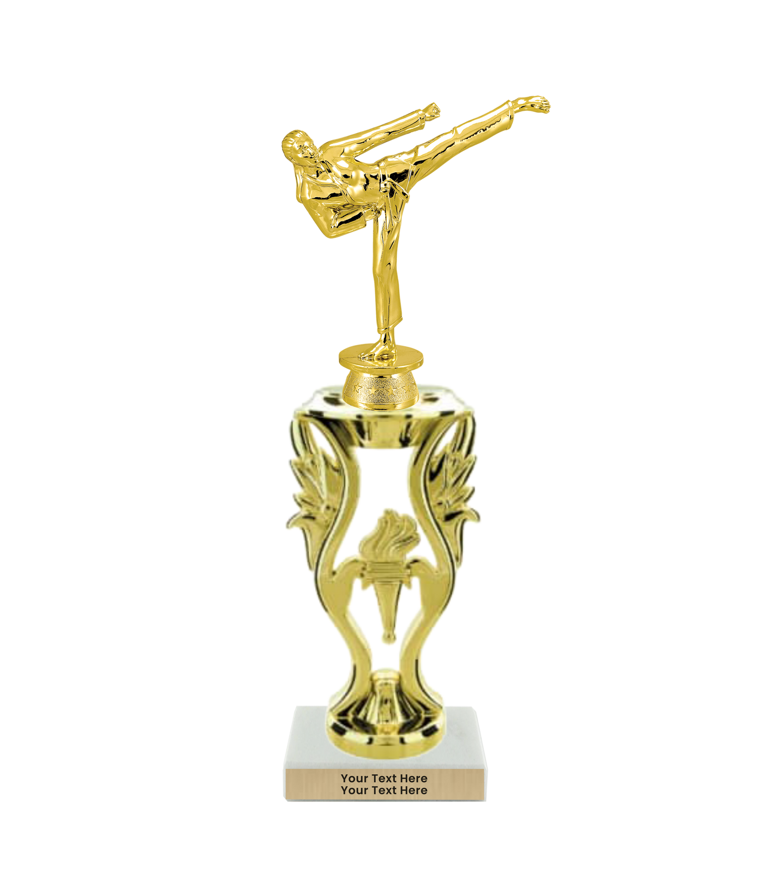 Taekwondo High Kick Taekwondo Trophy with WHITE MARBLE BASE