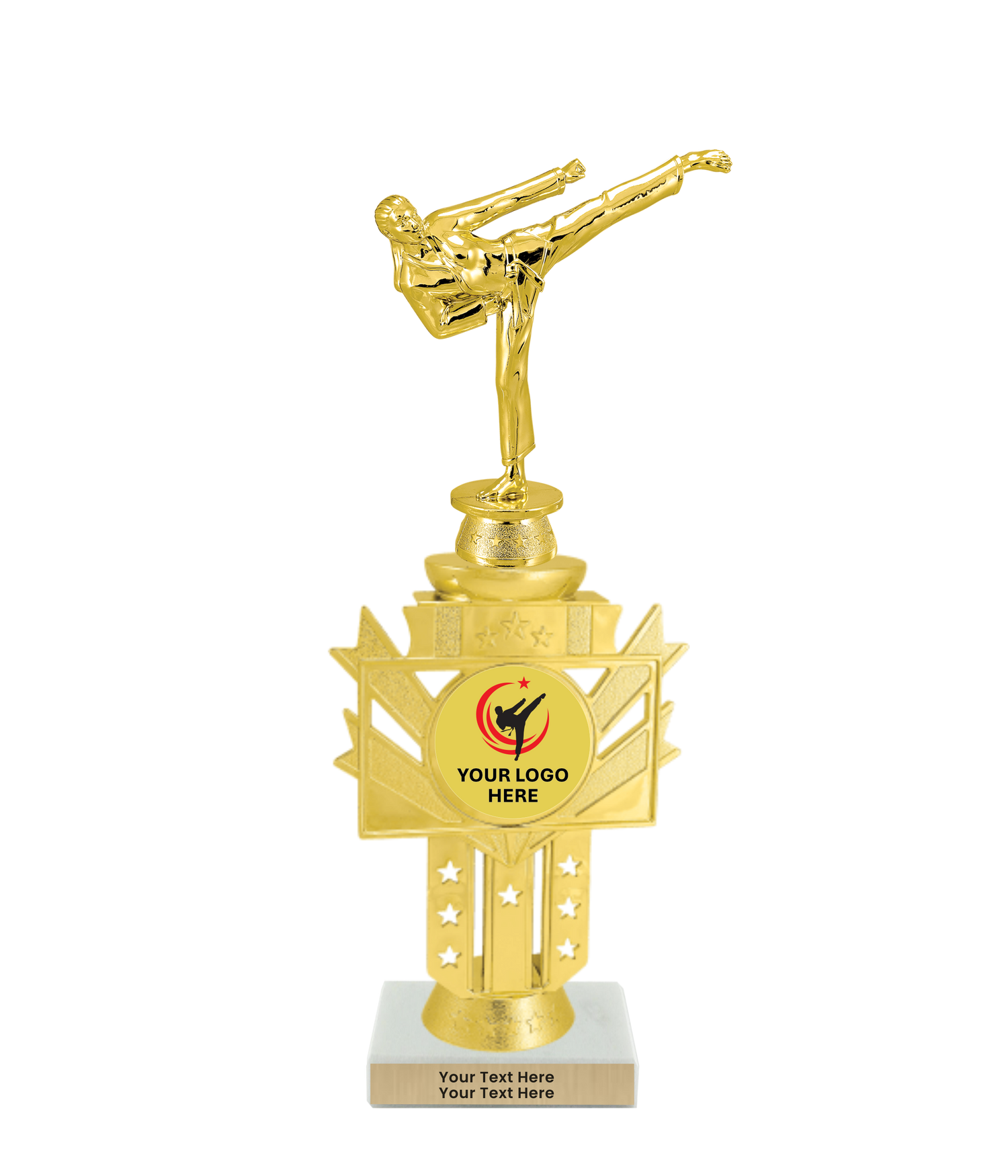 Taekwondo High Kick Taekwondo Trophy with WHITE MARBLE BASE