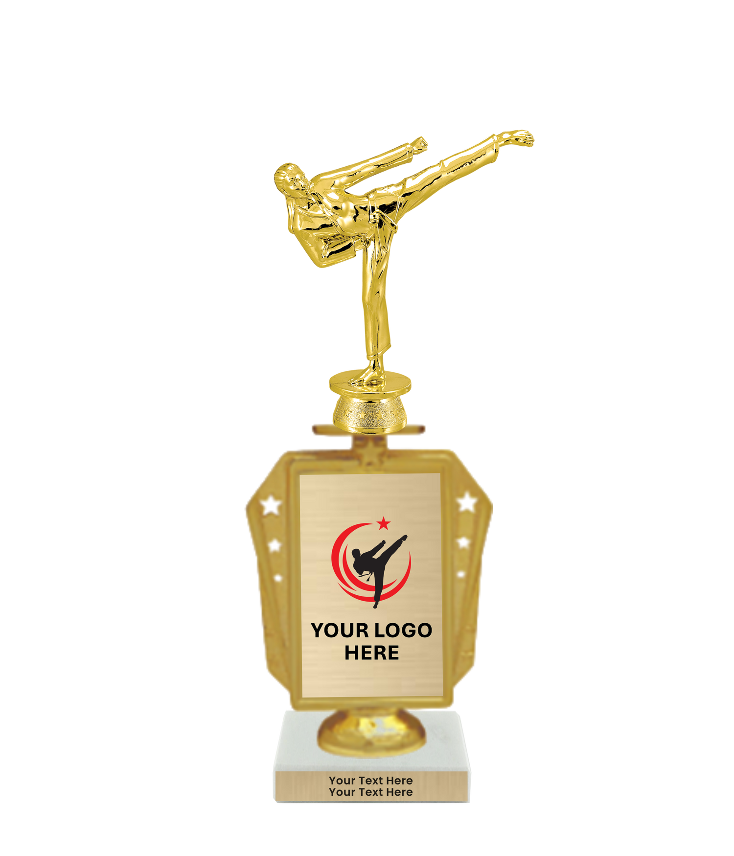 Taekwondo High Kick Taekwondo Trophy with WHITE MARBLE BASE