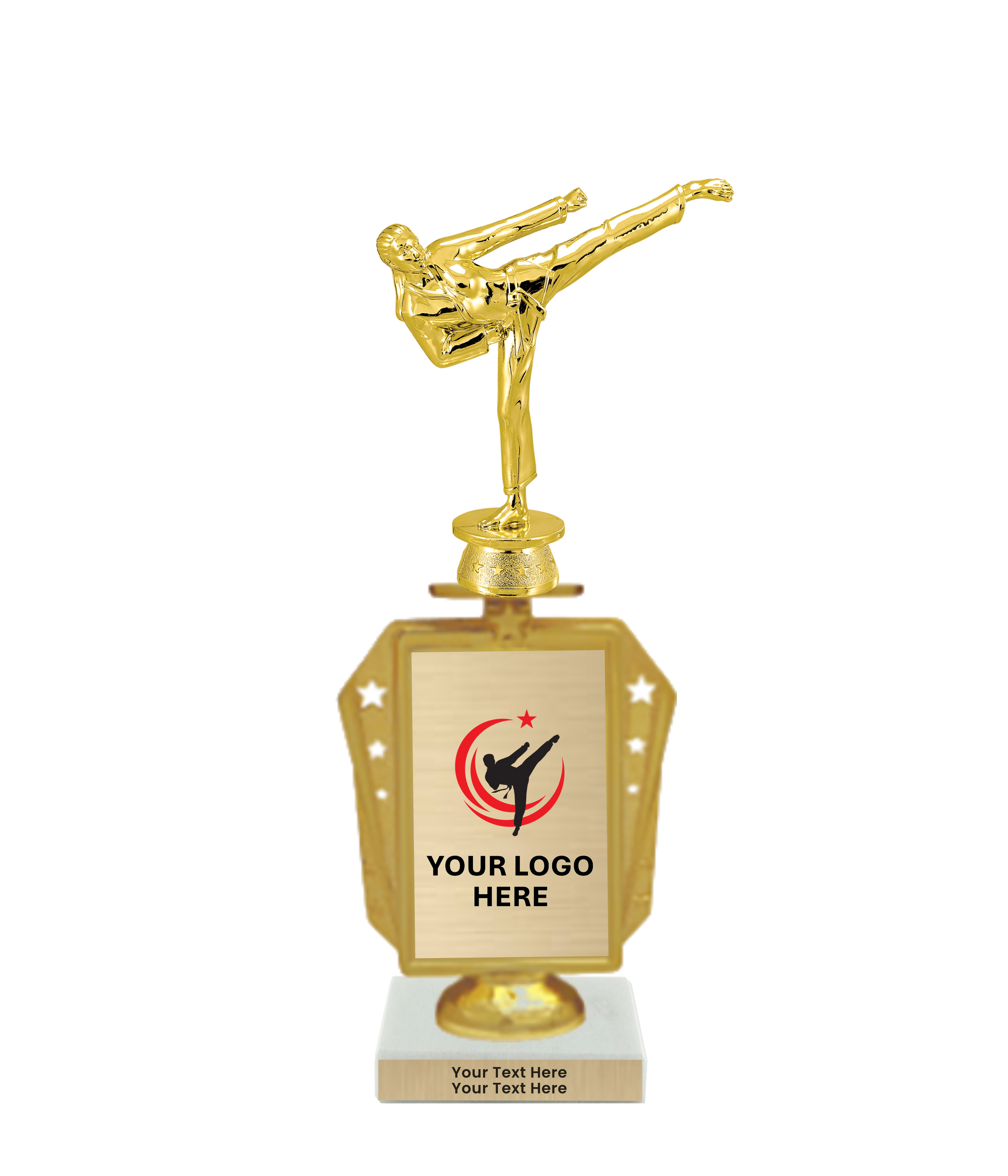 Taekwondo High Kick Taekwondo Trophy with WHITE MARBLE BASE