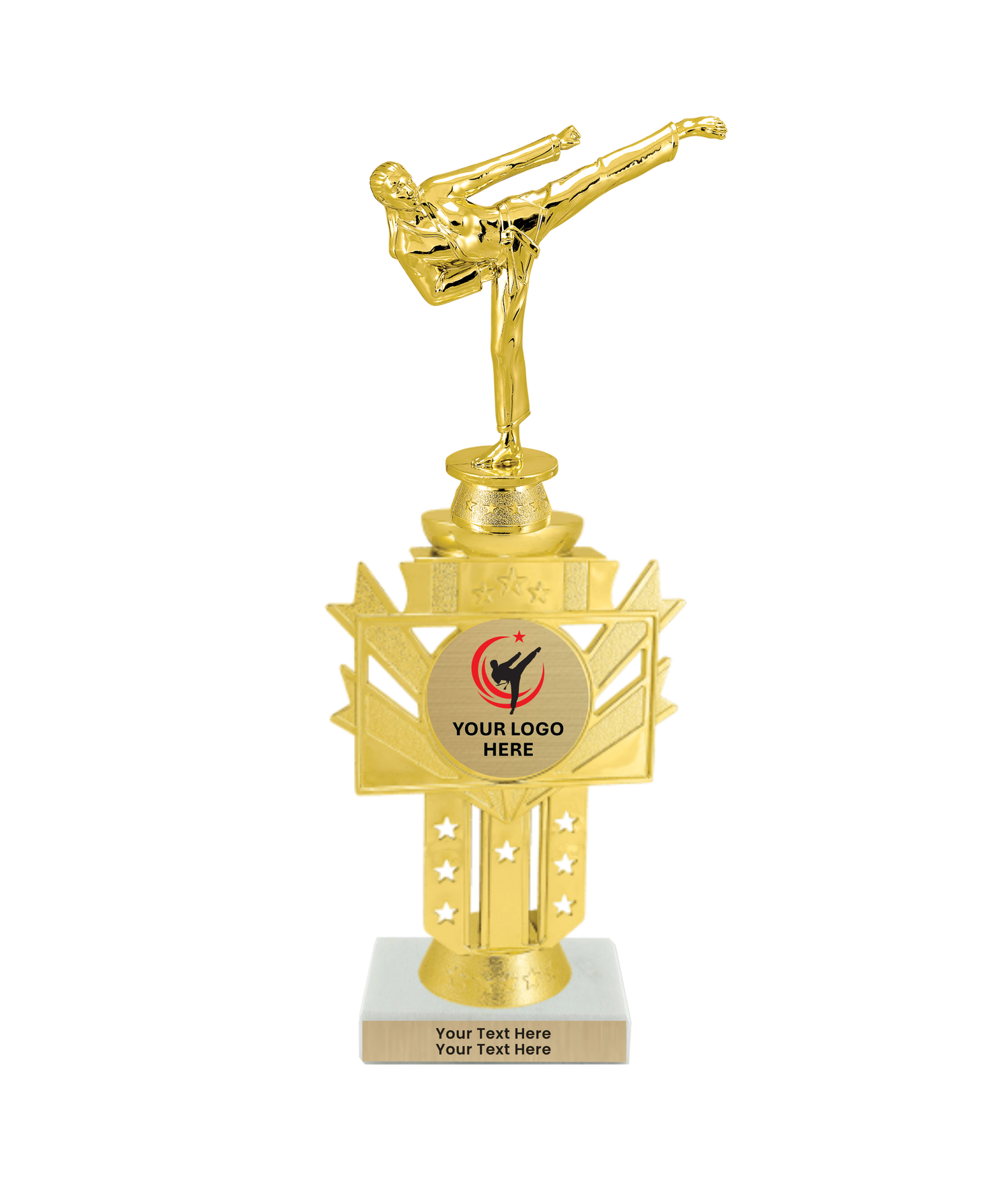 Taekwondo High Kick Taekwondo Trophy with WHITE MARBLE BASE