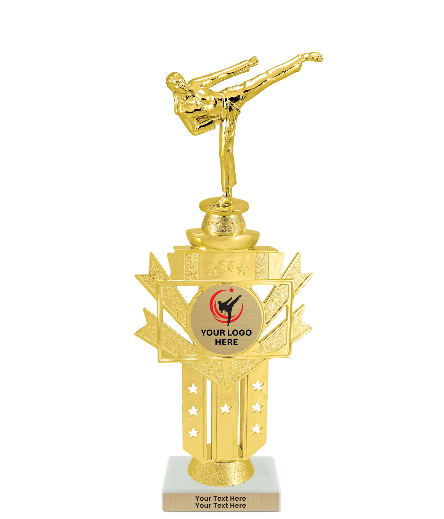 Taekwondo High Kick Taekwondo Trophy with WHITE MARBLE BASE