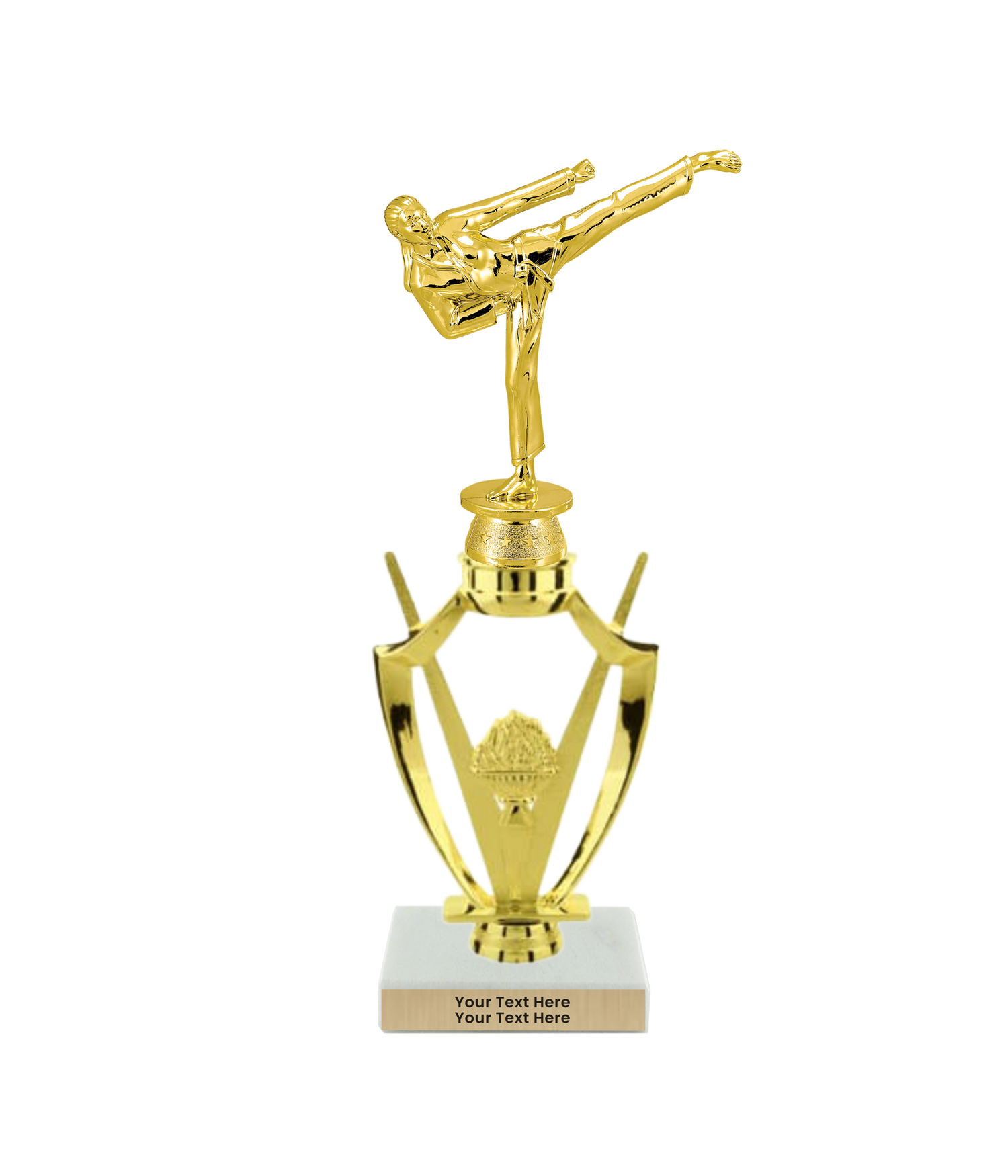 Taekwondo High Kick Taekwondo Trophy with WHITE MARBLE BASE