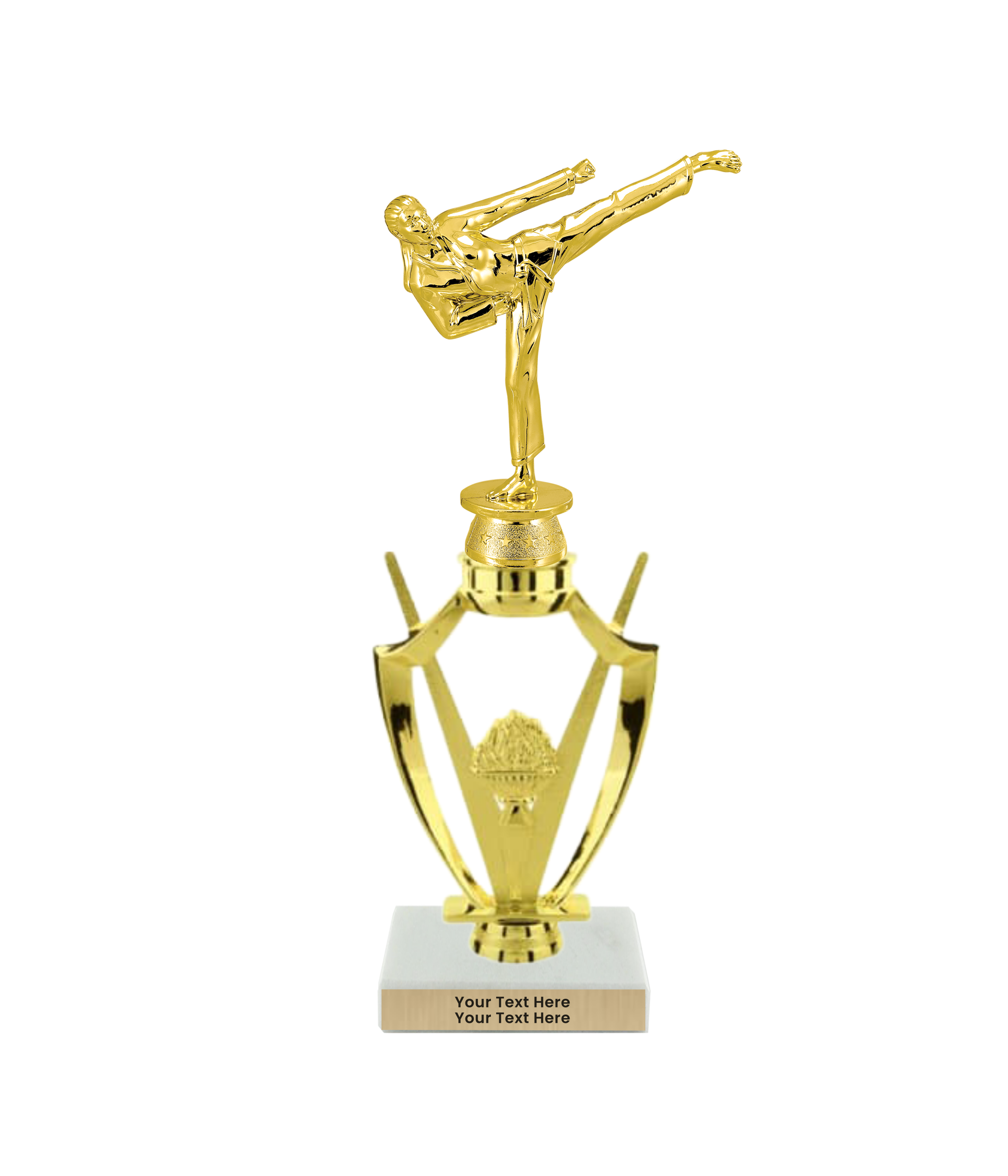 Taekwondo High Kick Taekwondo Trophy with WHITE MARBLE BASE