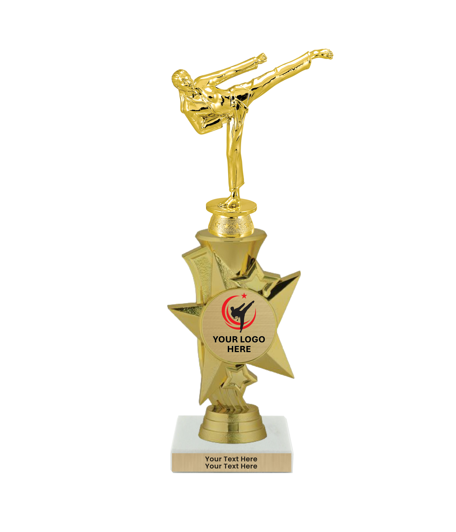 Taekwondo High Kick Taekwondo Trophy with WHITE MARBLE BASE