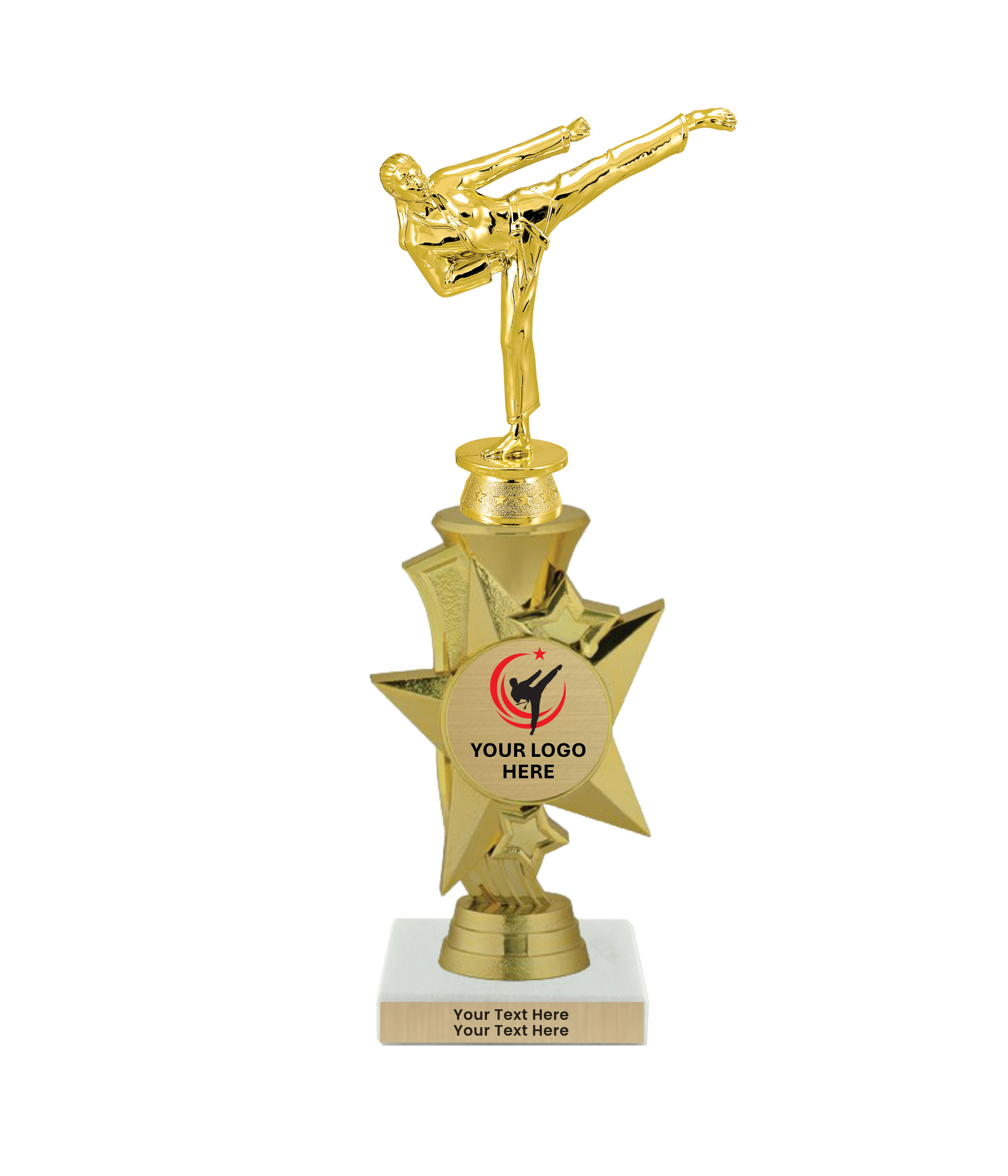 Taekwondo High Kick Taekwondo Trophy with WHITE MARBLE BASE
