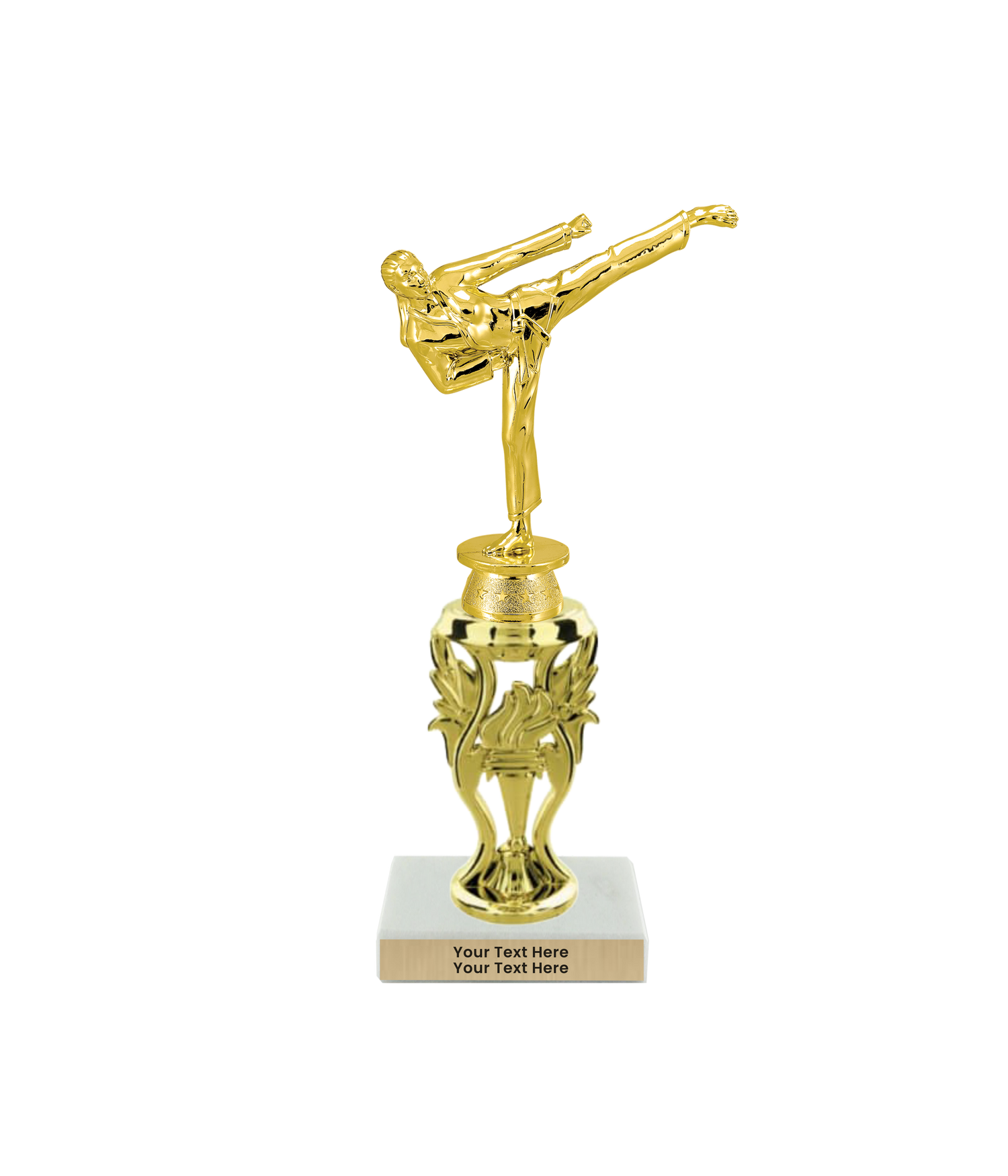 Taekwondo High Kick Taekwondo Trophy with WHITE MARBLE BASE