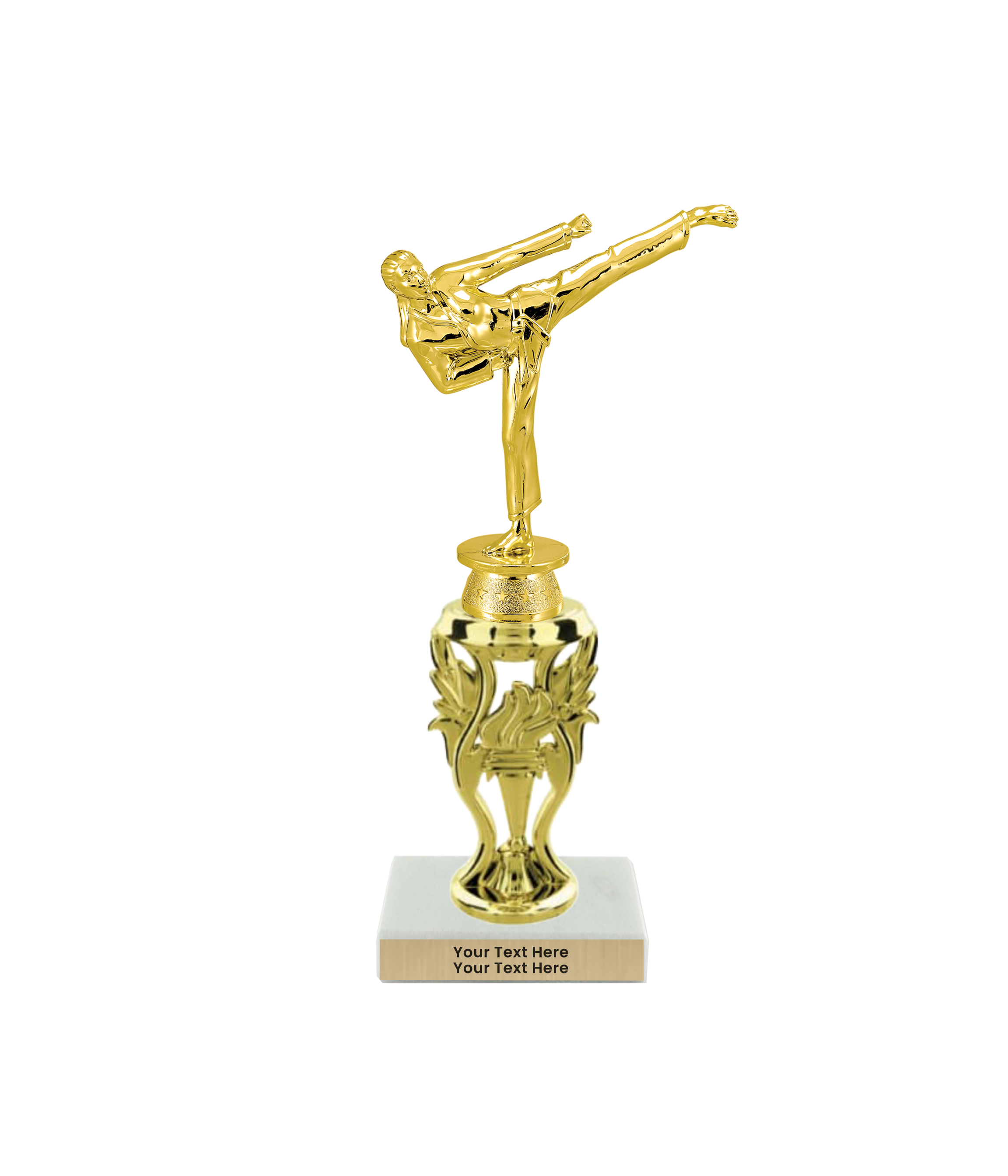 Taekwondo High Kick Taekwondo Trophy with WHITE MARBLE BASE