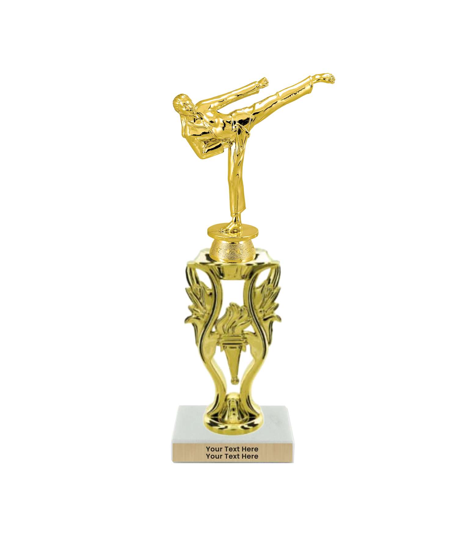 Taekwondo High Kick Taekwondo Trophy with WHITE MARBLE BASE