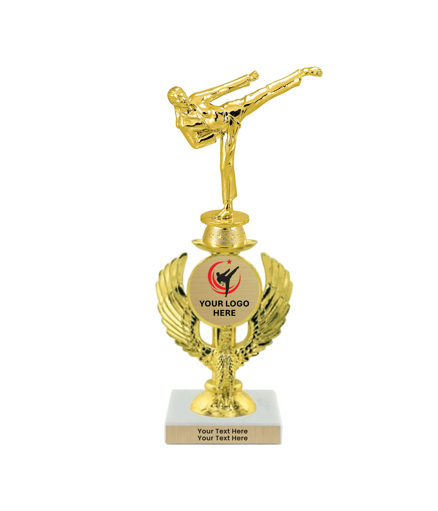 Taekwondo High Kick Taekwondo Trophy with WHITE MARBLE BASE
