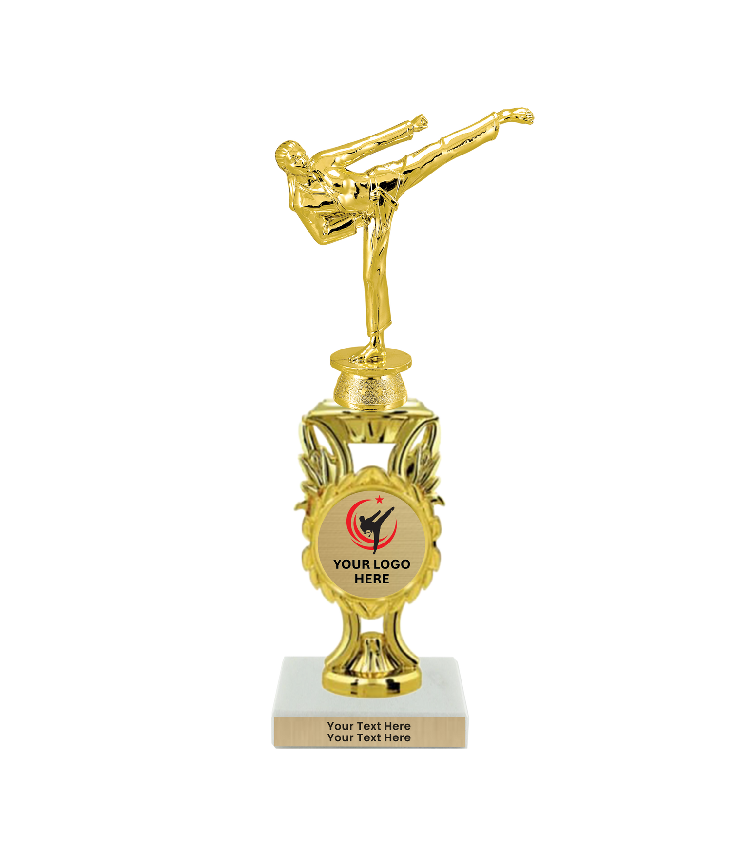 Taekwondo High Kick Taekwondo Trophy with WHITE MARBLE BASE