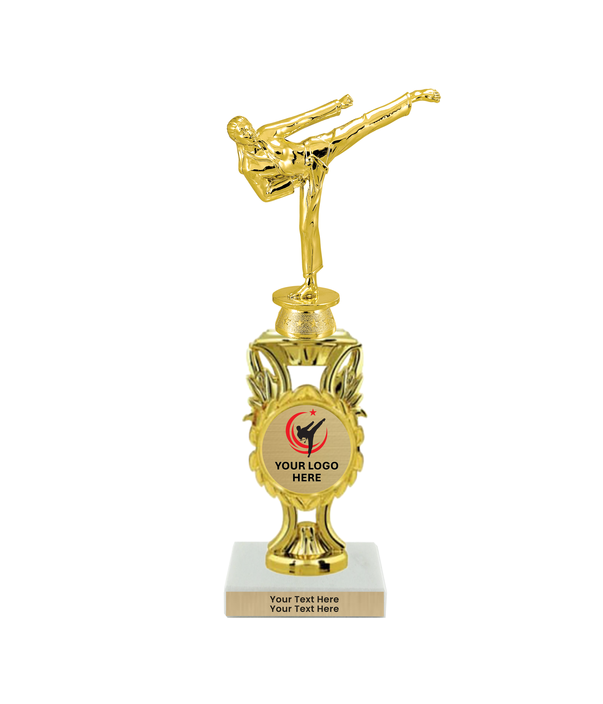 Taekwondo High Kick Taekwondo Trophy with WHITE MARBLE BASE