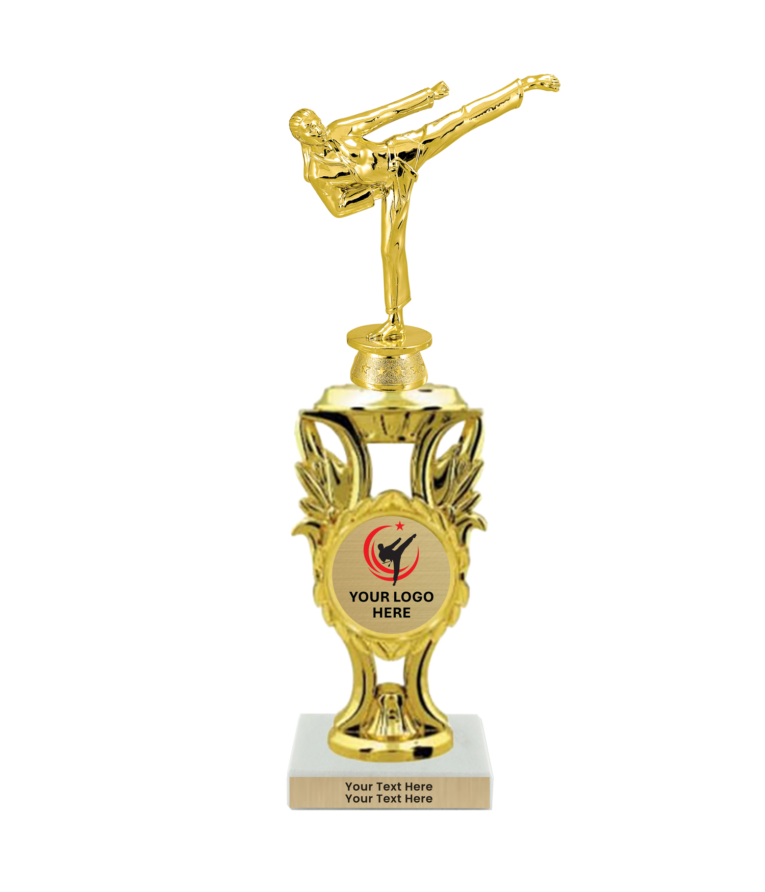 Taekwondo High Kick Taekwondo Trophy with WHITE MARBLE BASE