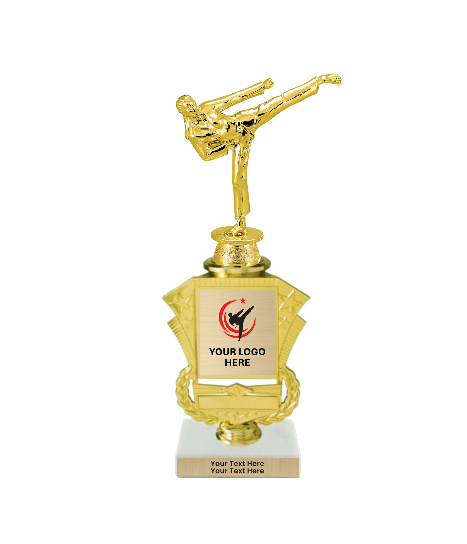 Taekwondo High Kick Taekwondo Trophy with WHITE MARBLE BASE