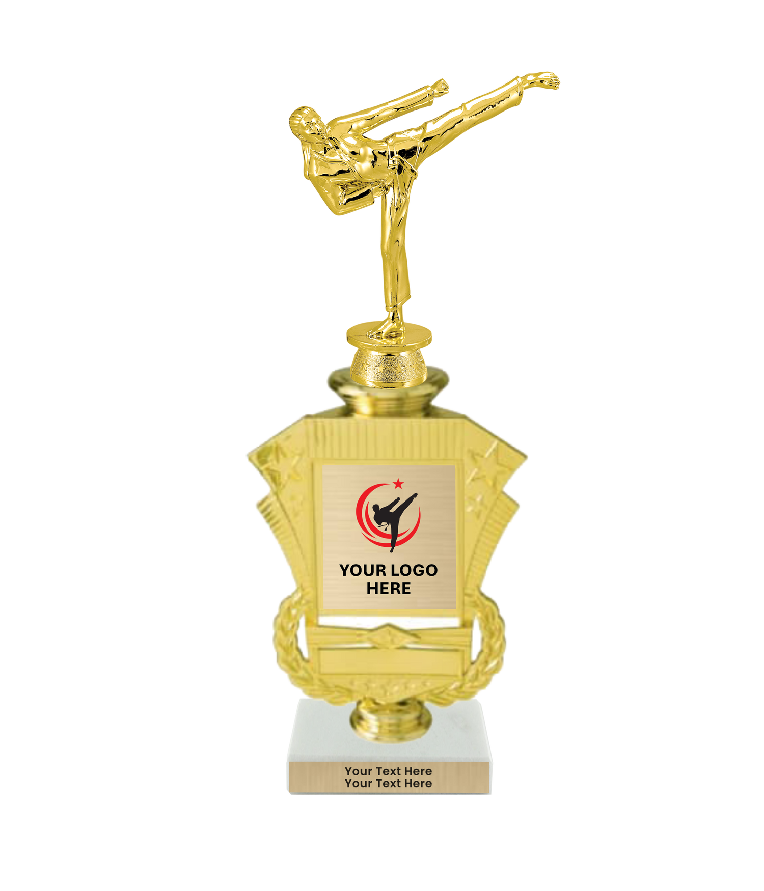 Taekwondo High Kick Taekwondo Trophy with WHITE MARBLE BASE