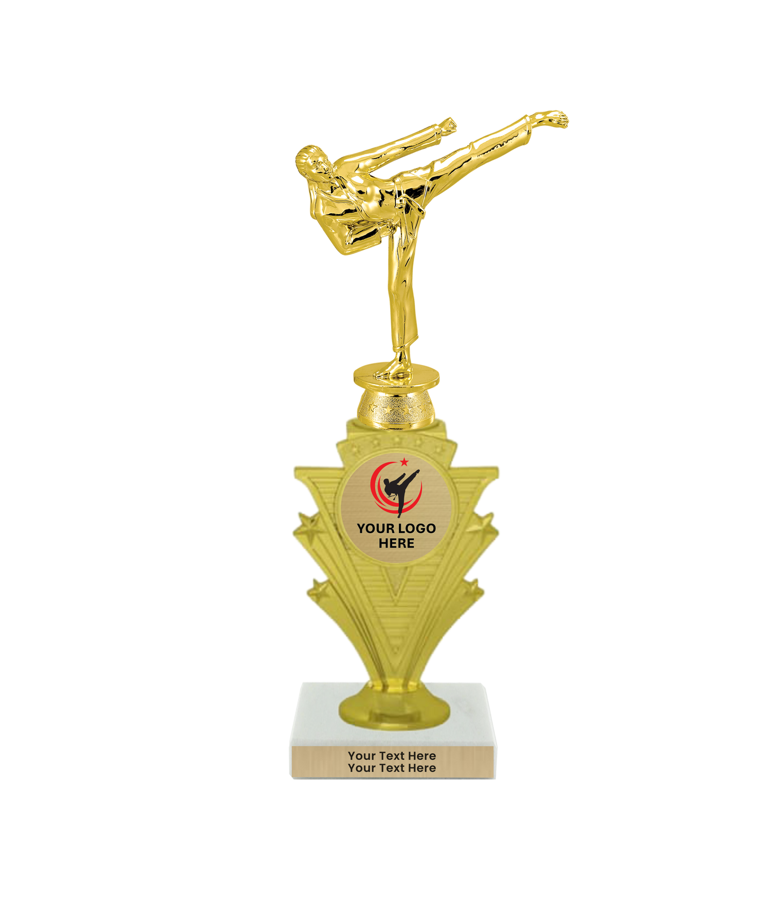 Taekwondo High Kick Taekwondo Trophy with WHITE MARBLE BASE