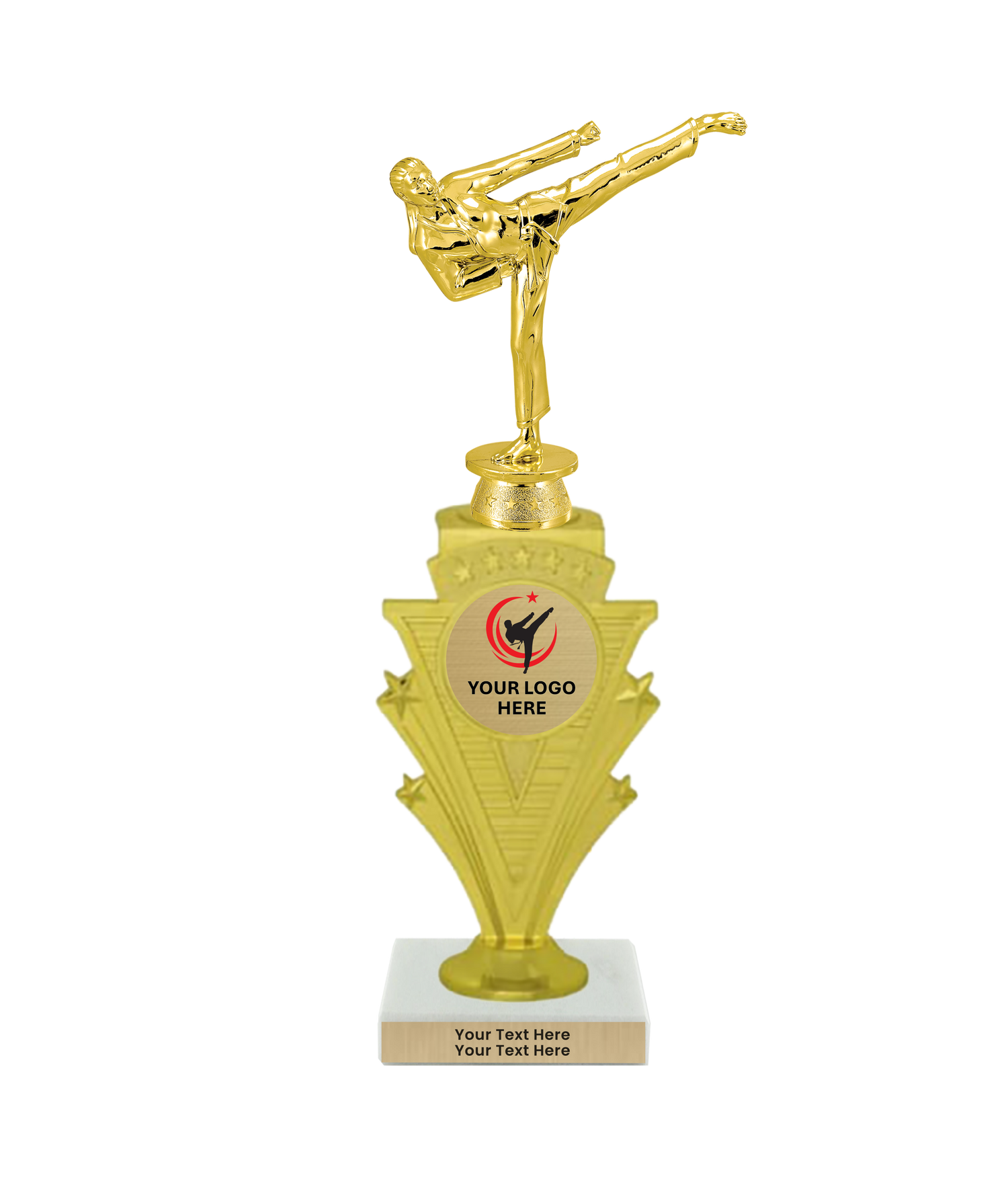 Taekwondo High Kick Taekwondo Trophy with WHITE MARBLE BASE