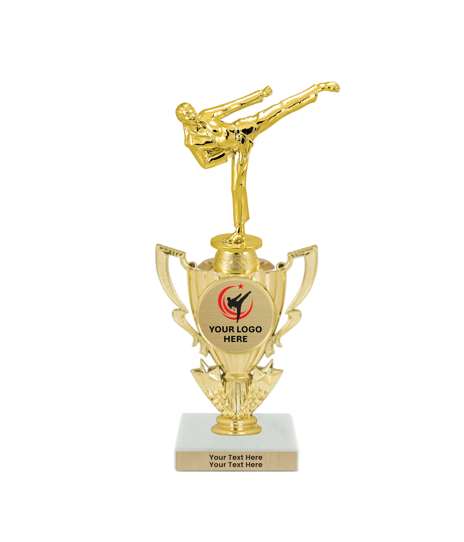 Taekwondo High Kick Taekwondo Trophy with WHITE MARBLE BASE