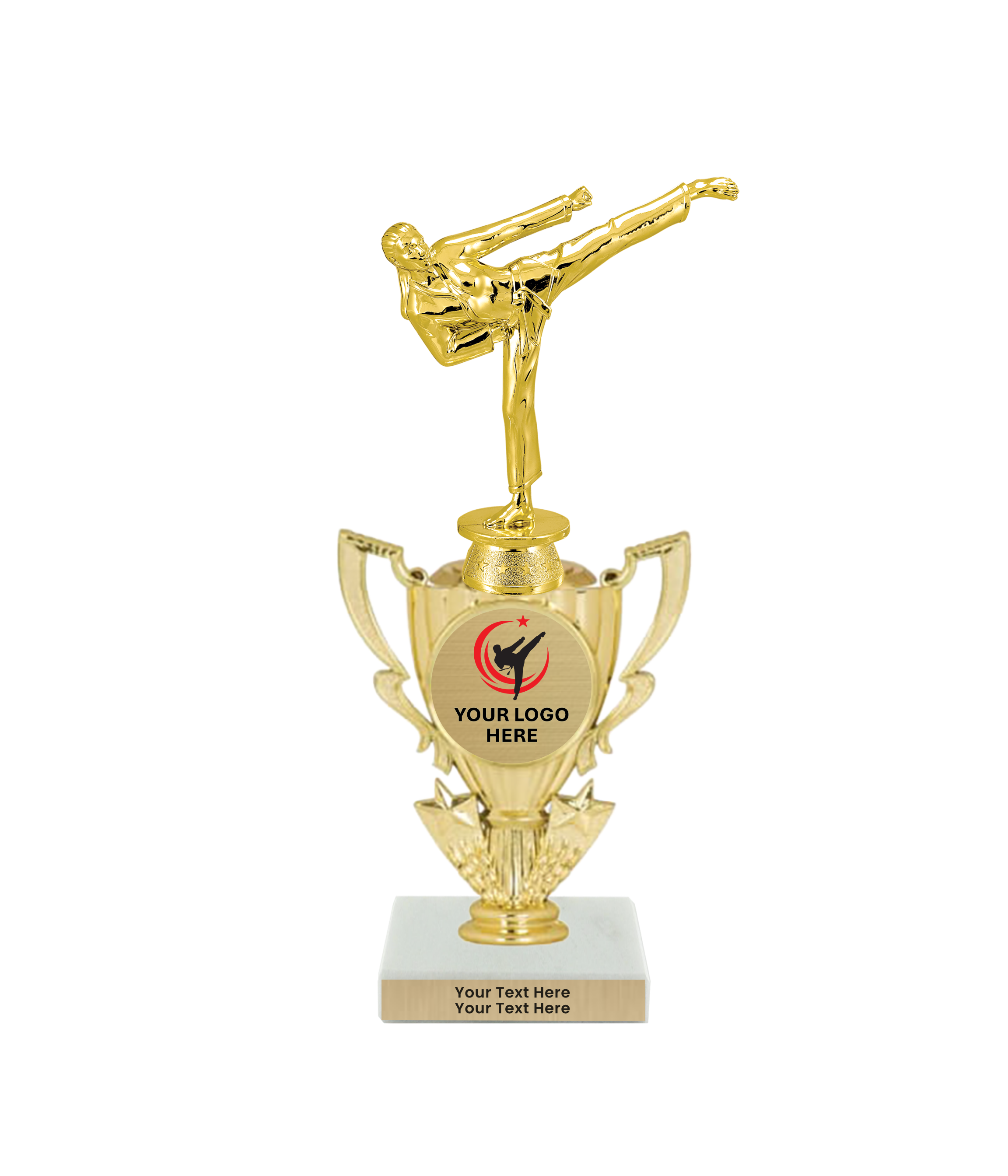 Taekwondo High Kick Taekwondo Trophy with WHITE MARBLE BASE