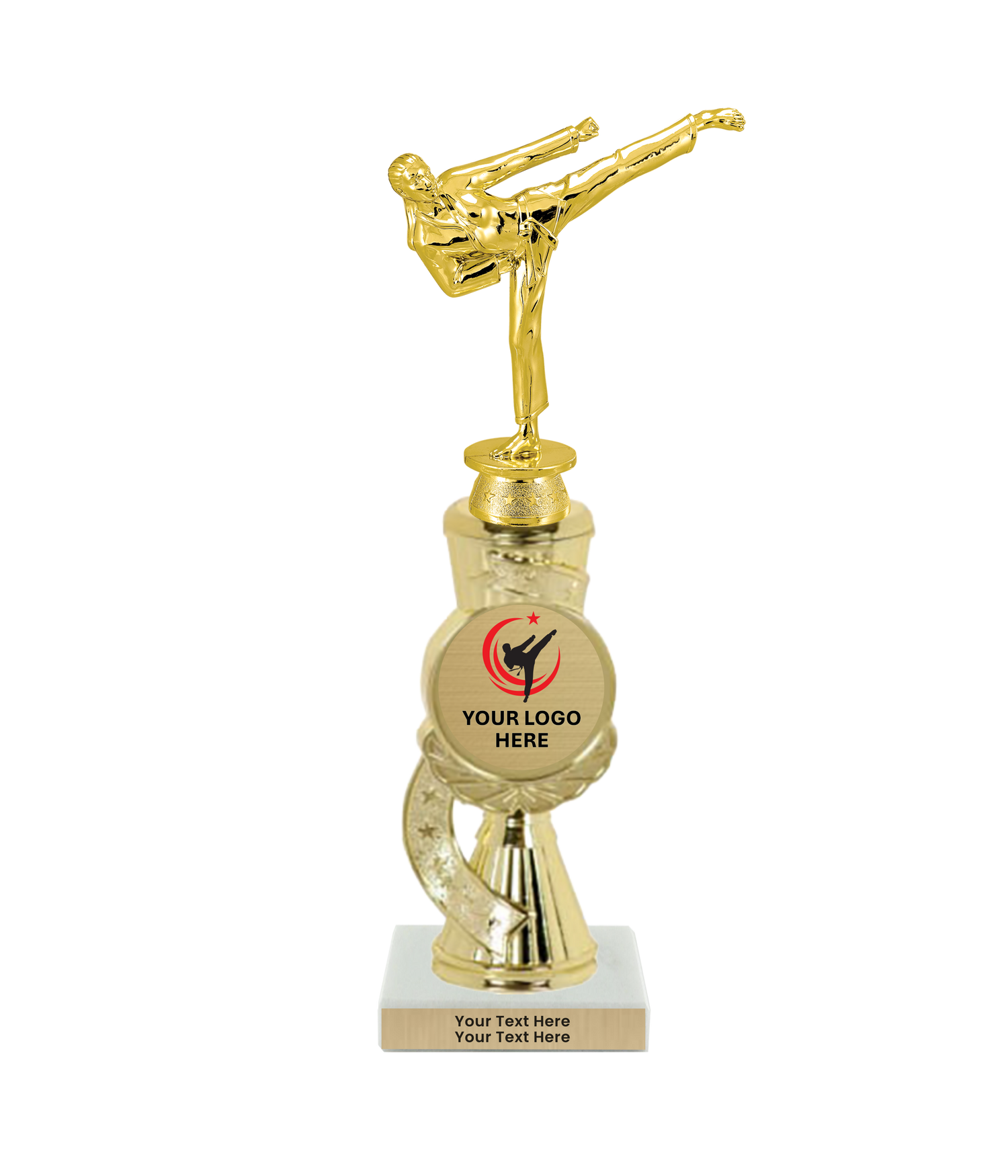 Taekwondo High Kick Taekwondo Trophy with WHITE MARBLE BASE