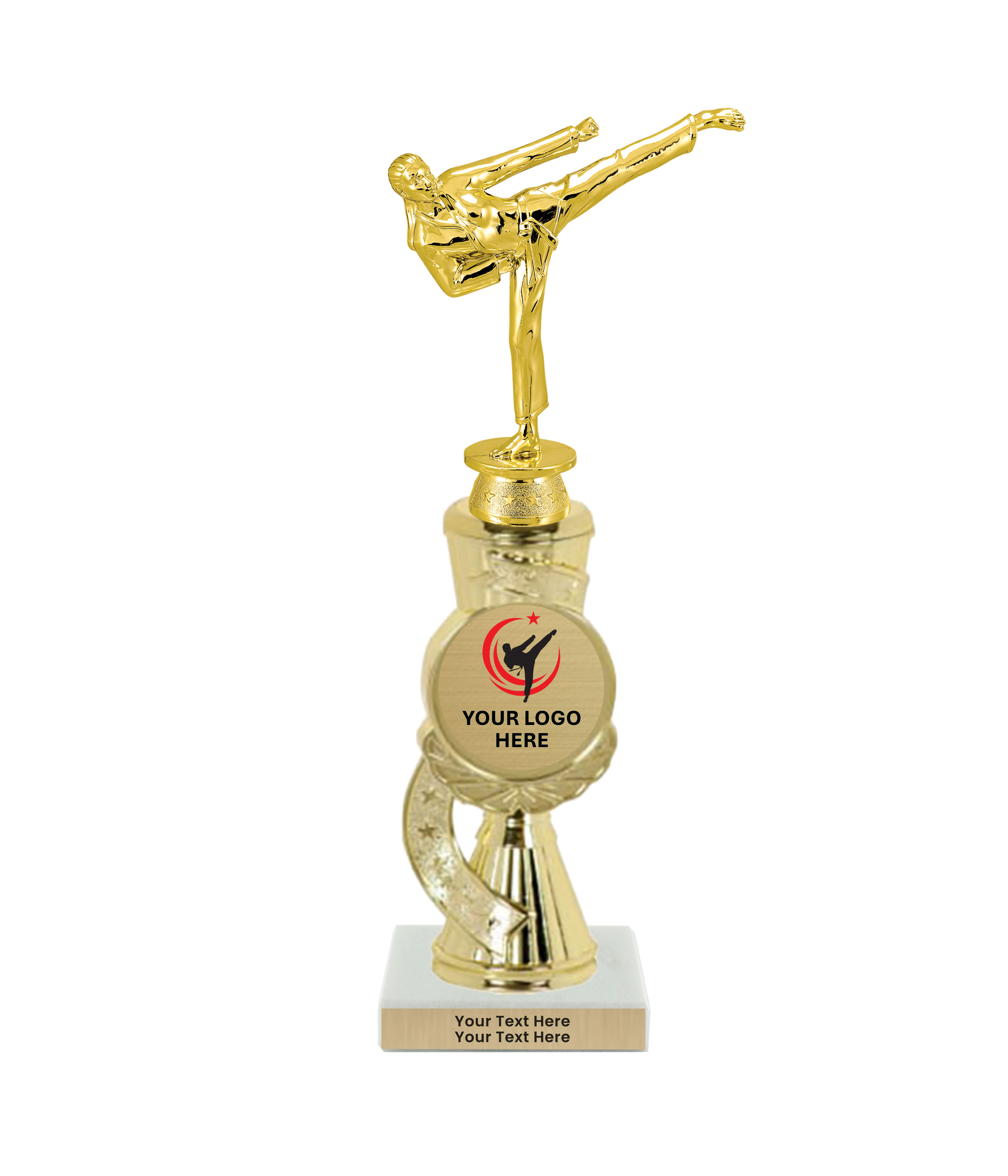 Taekwondo High Kick Taekwondo Trophy with WHITE MARBLE BASE