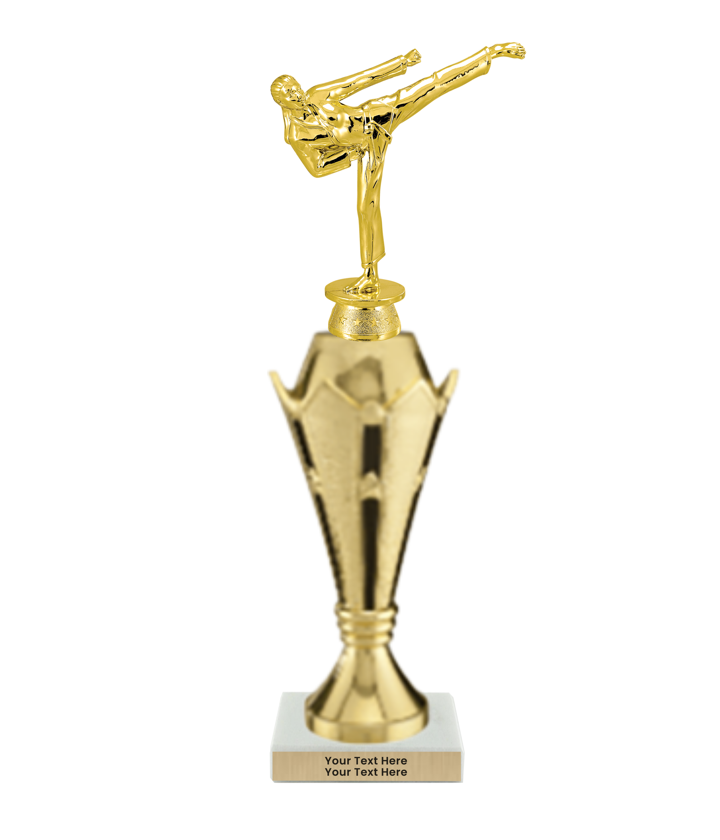 Taekwondo High Kick Taekwondo Trophy with WHITE MARBLE BASE