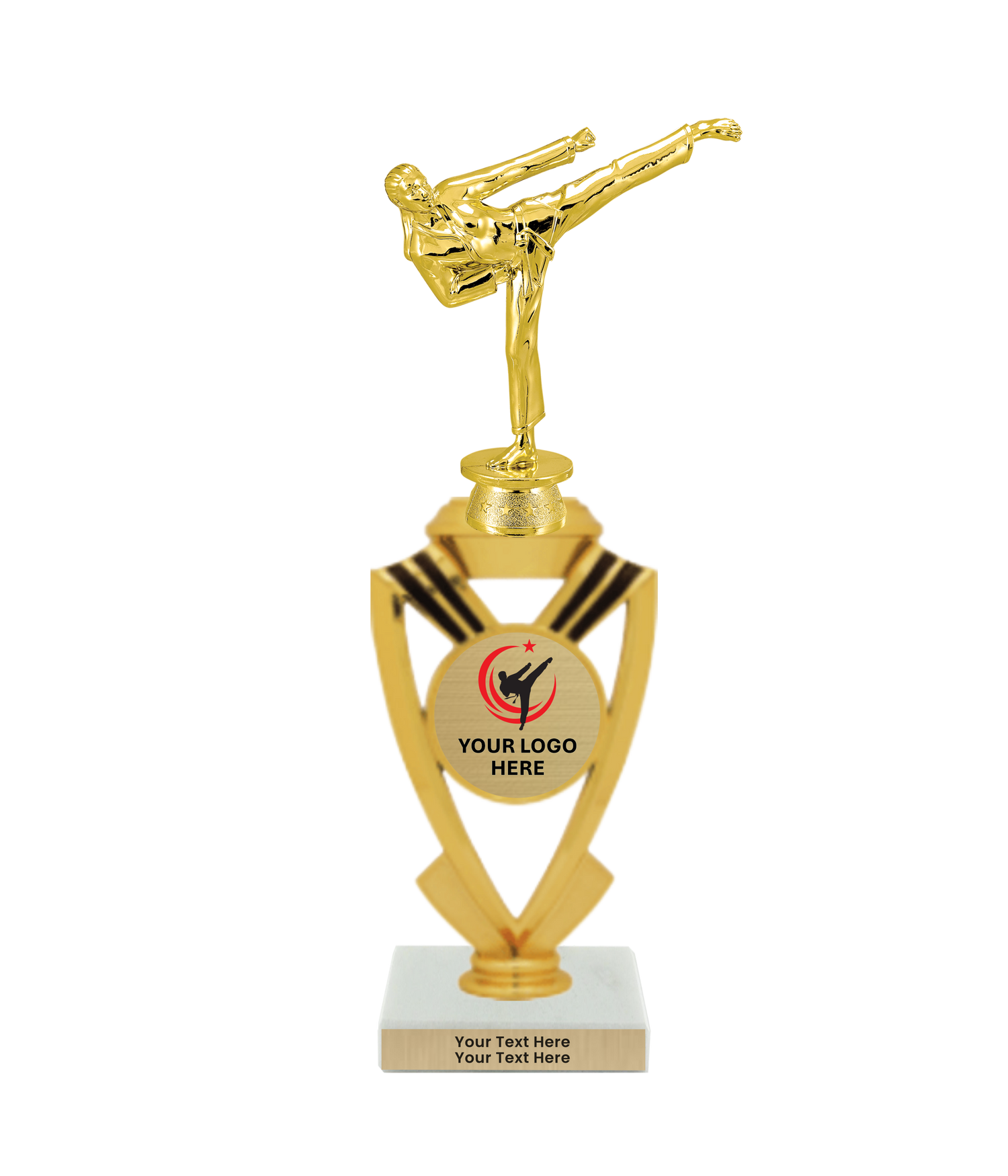 Taekwondo High Kick Taekwondo Trophy with WHITE MARBLE BASE