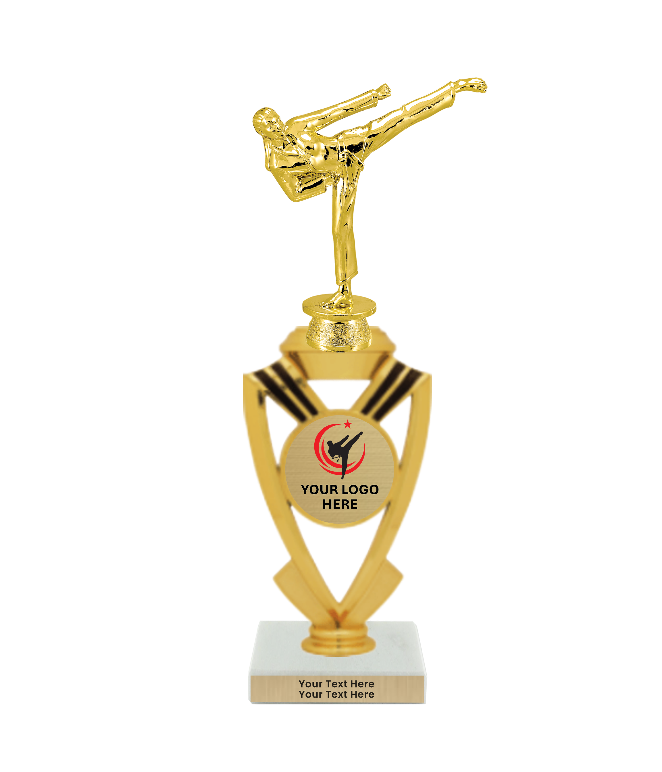 Taekwondo High Kick Taekwondo Trophy with WHITE MARBLE BASE