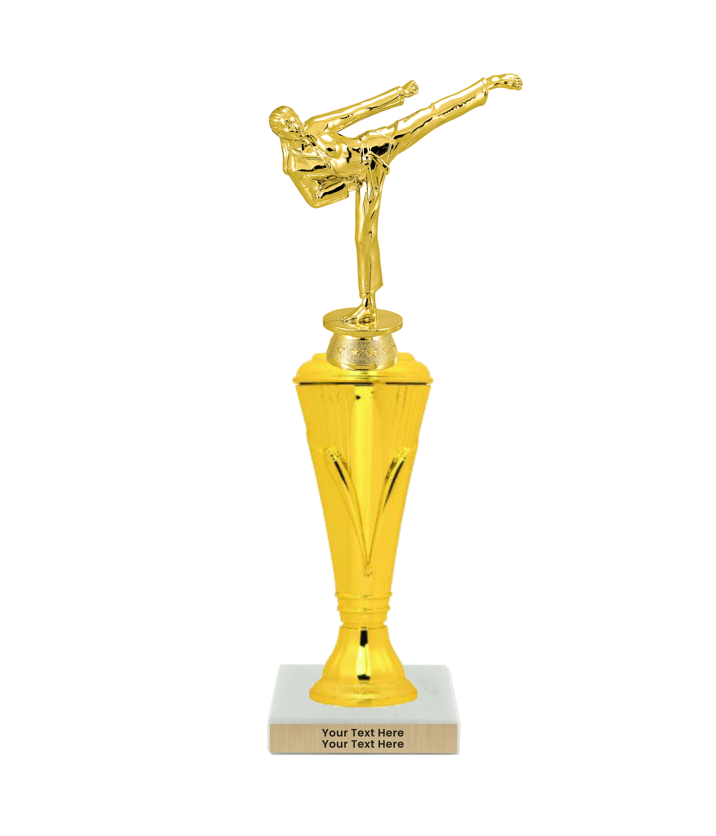 Taekwondo High Kick Taekwondo Trophy with WHITE MARBLE BASE