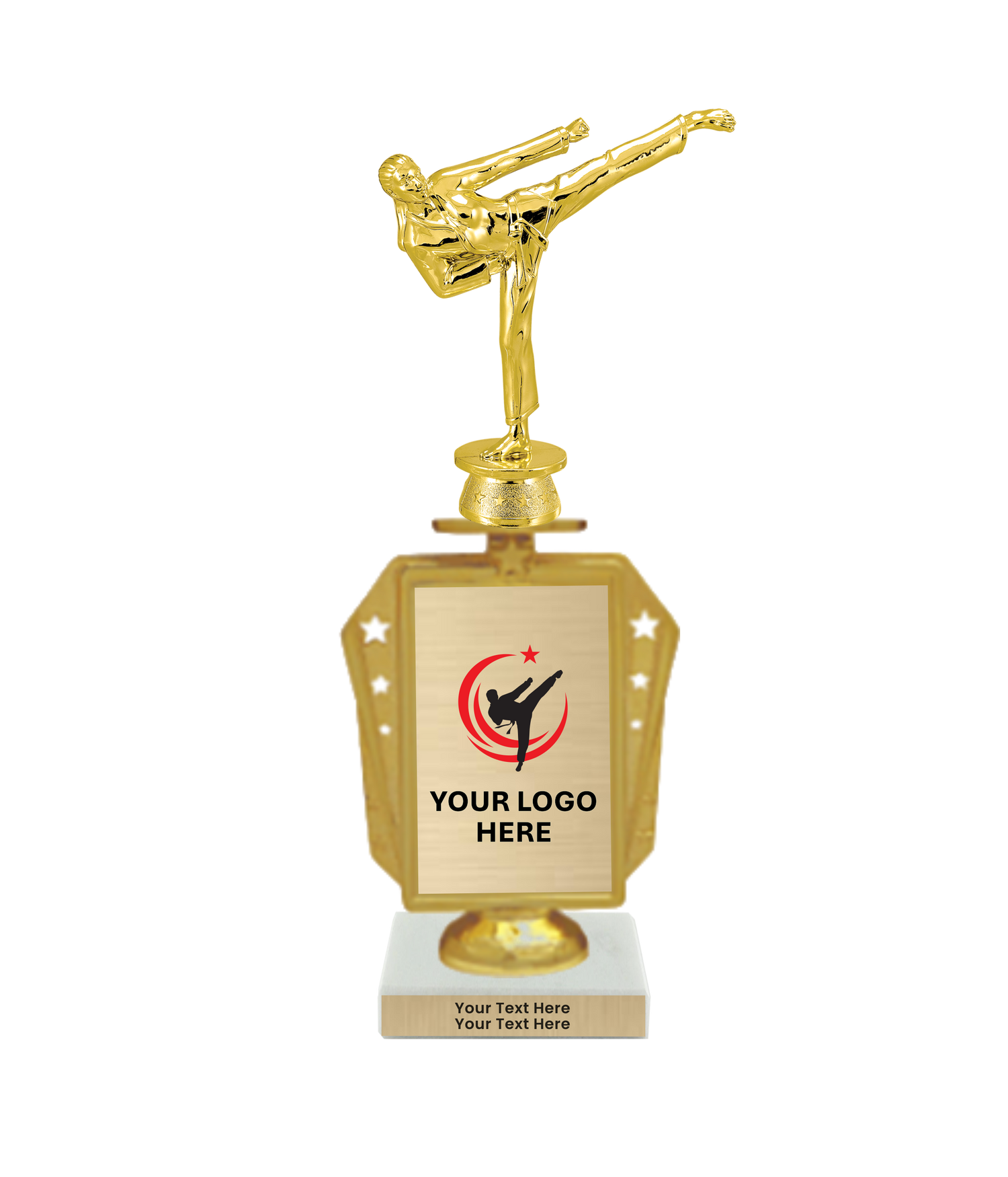 Taekwondo High Kick Taekwondo Trophy with WHITE MARBLE BASE