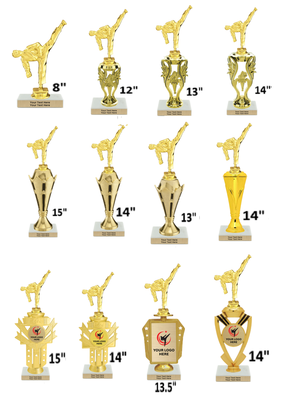 Taekwondo High Kick Taekwondo Trophy with WHITE MARBLE BASE