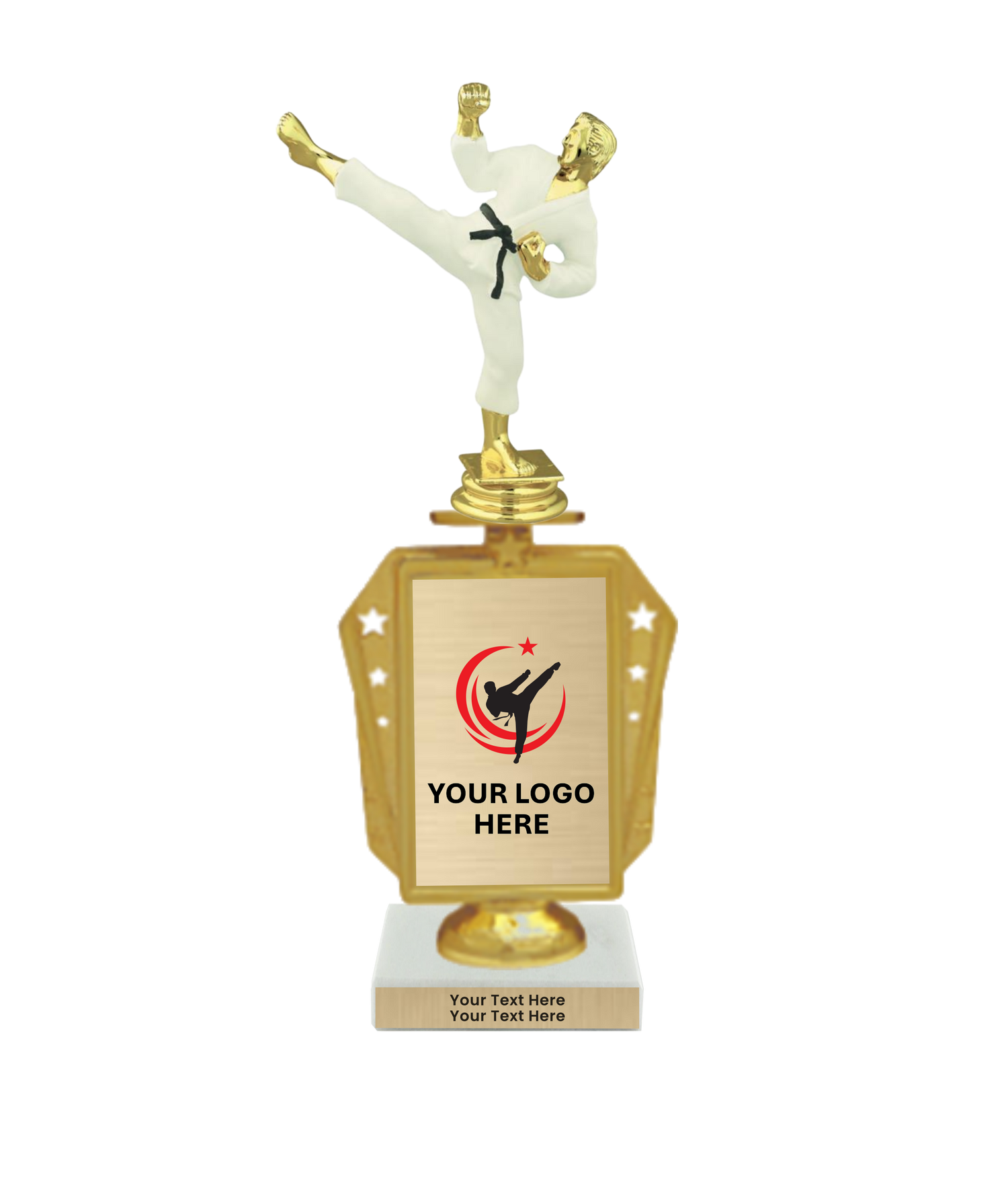 Taekwondo High Kick Taekwondo Trophy with WHITE MARBLE BASE
