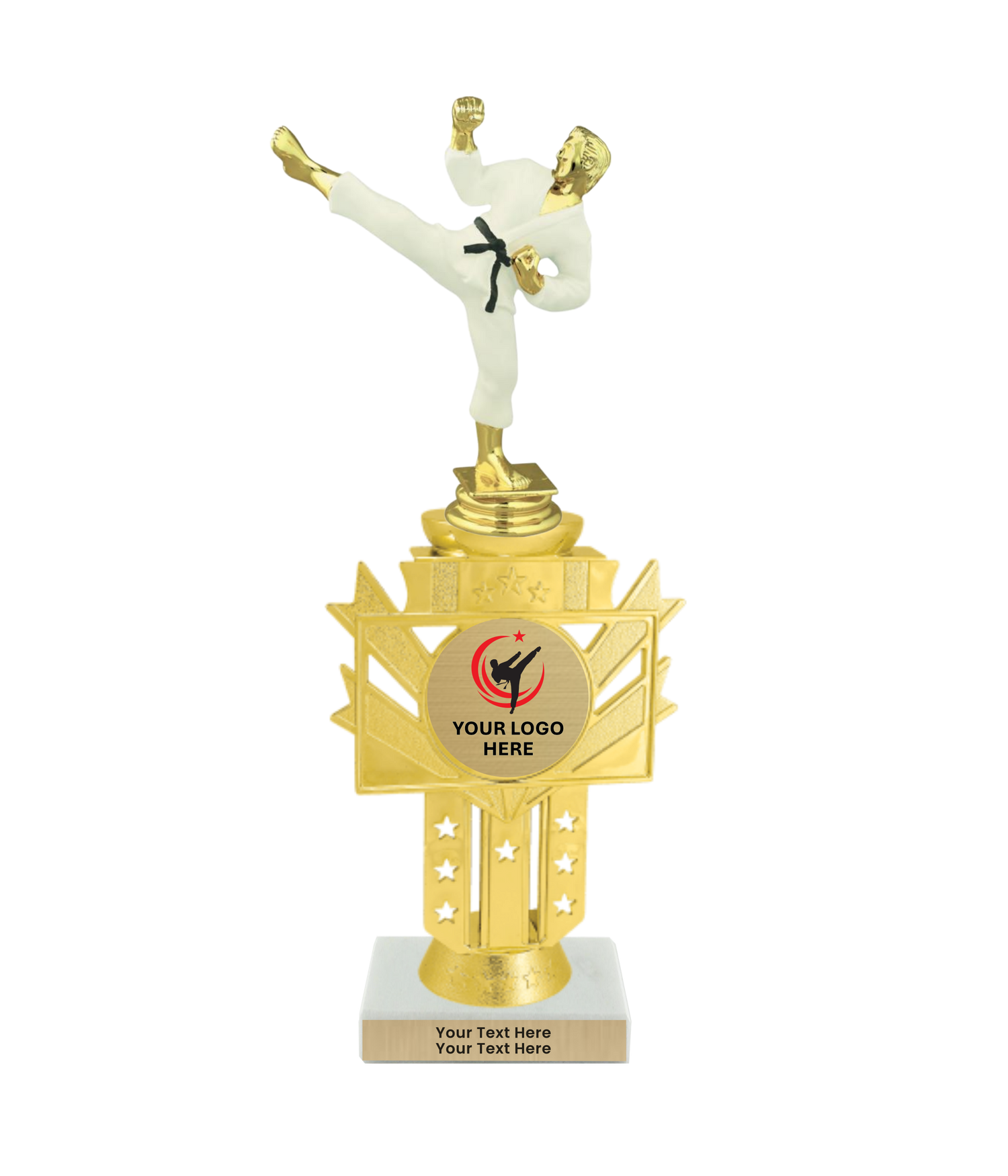 Taekwondo High Kick Taekwondo Trophy with WHITE MARBLE BASE