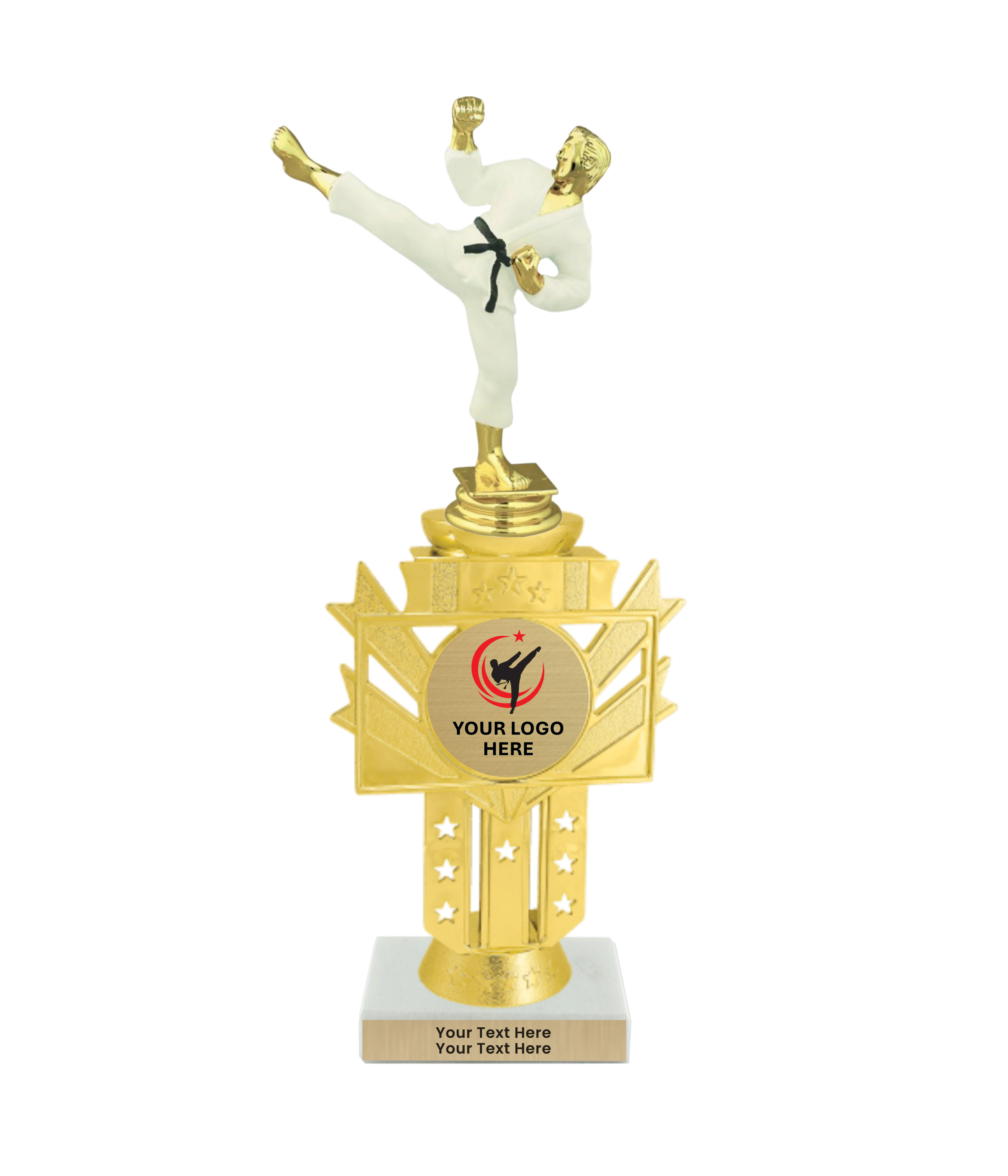 Taekwondo High Kick Taekwondo Trophy with WHITE MARBLE BASE