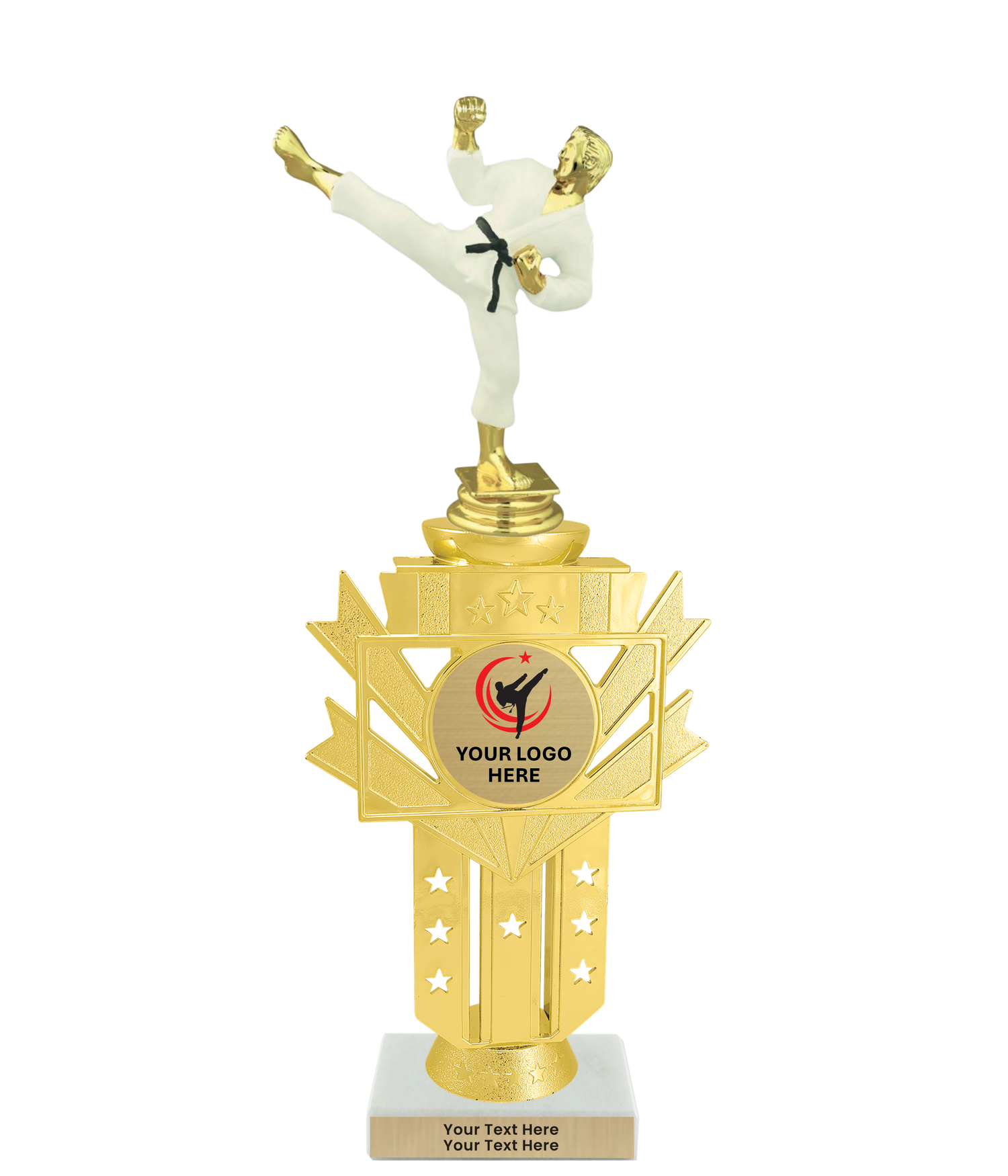 Taekwondo High Kick Taekwondo Trophy with WHITE MARBLE BASE