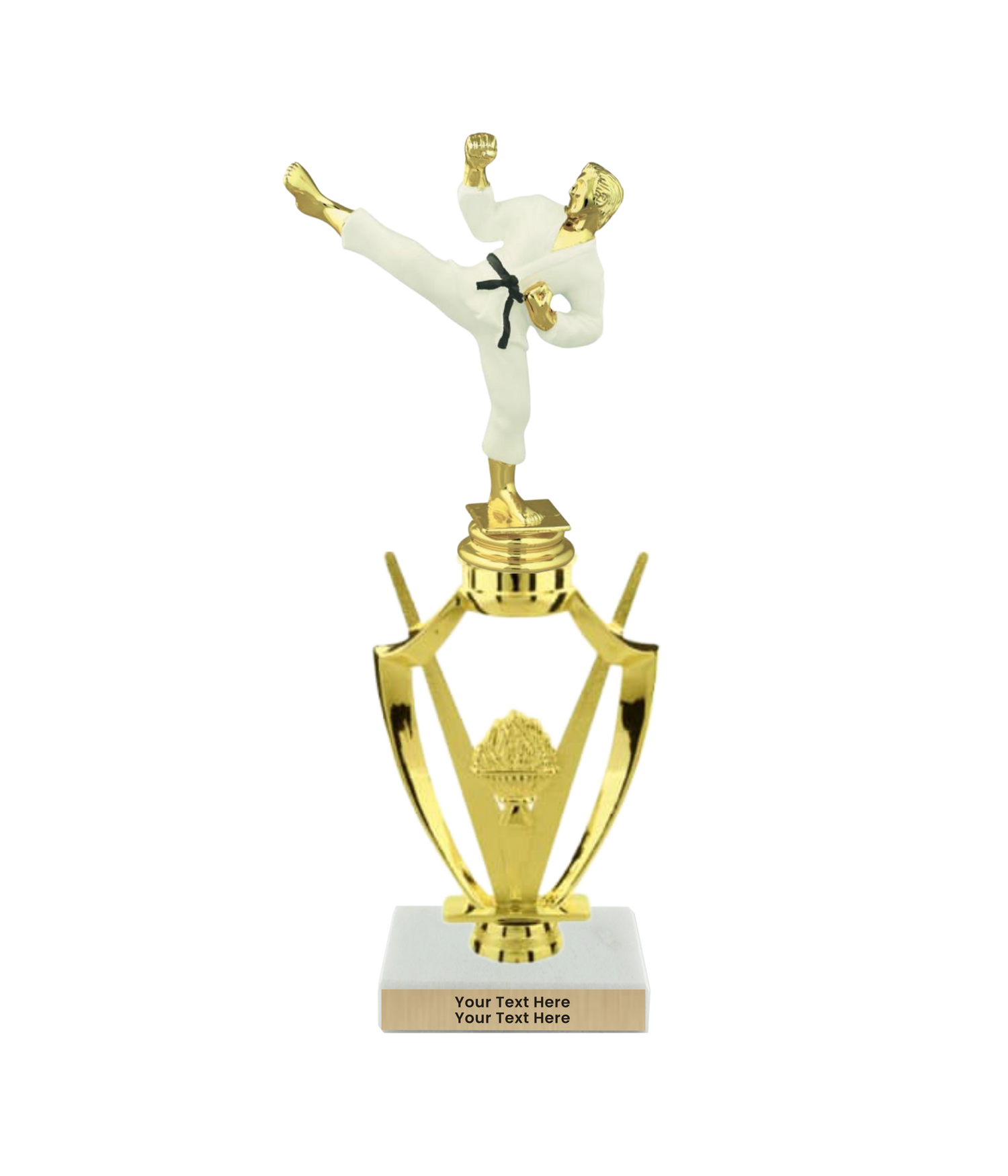 Taekwondo High Kick Taekwondo Trophy with WHITE MARBLE BASE