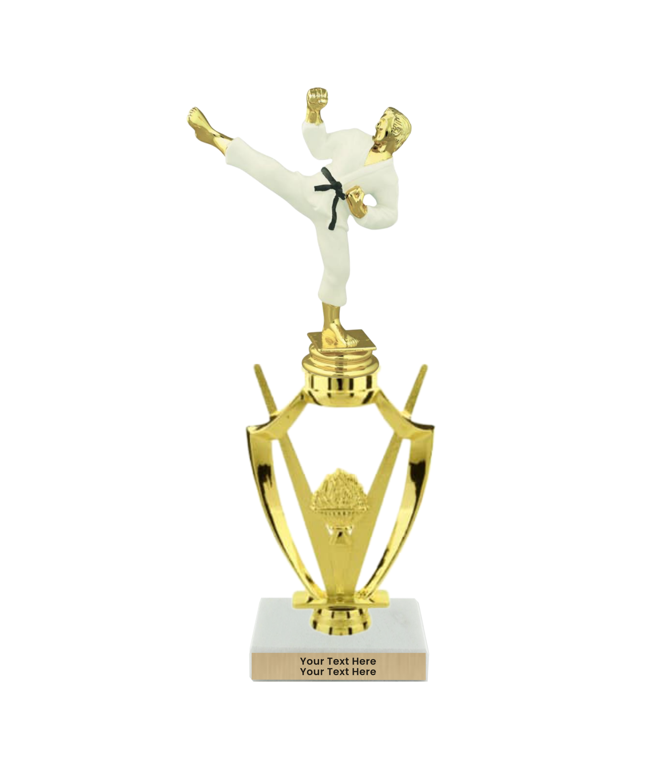 Taekwondo High Kick Taekwondo Trophy with WHITE MARBLE BASE