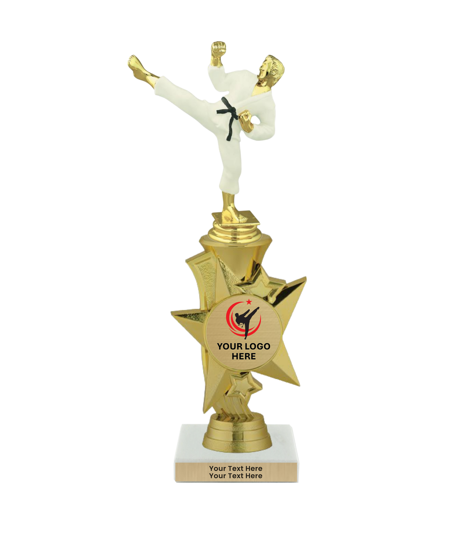 Taekwondo High Kick Taekwondo Trophy with WHITE MARBLE BASE